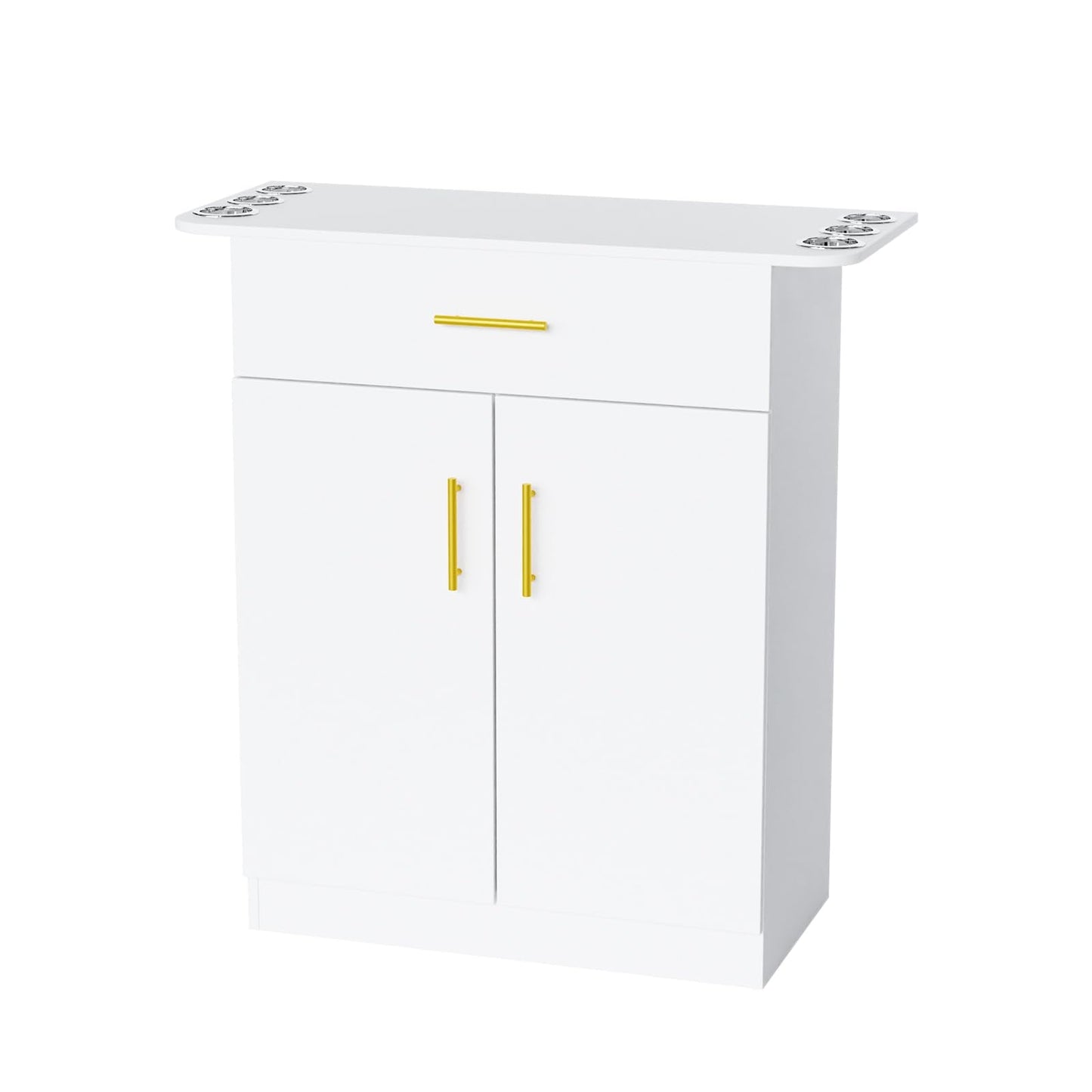 OmySalon Salon Storage Station, Barber Stations Beauty Salon Spa Equipment, Free Standing Cabinet with 1 Drawers, 1 Storage Cabinet, 6 Hair Dryer Holders for Hair Styling, White