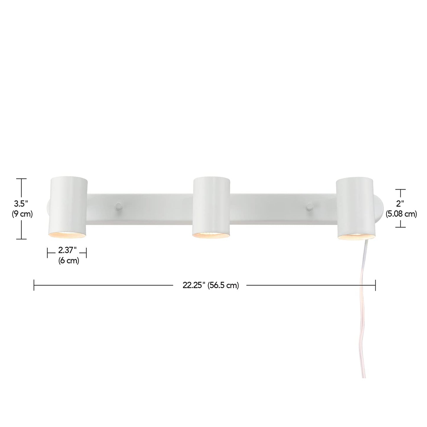 Globe Electric 60024 3-Light Plug-in Track Lighting, Adjustable Heads, Matte White Finish, 22-inch, 15-Foot Cord with in-Line Switch, Compatible with GU10 Base Bulbs (Sold Separately)
