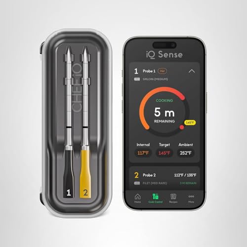 CHEF iQ Sense | Smart Wireless Meat Thermometer | 2 Ultra-Thin Probes | WiFi Unlimited Range | 1000°F Heat Safe | 5 Sensors | BBQ, Grill, Oven, Smoker, Air Fryer | Gen3