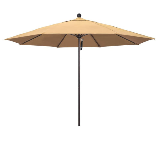 California Umbrella 11' Round Aluminum/Fiberglass Umbrella, Pulley Lift, Bronze Pole, Pacifica Beige Fabric