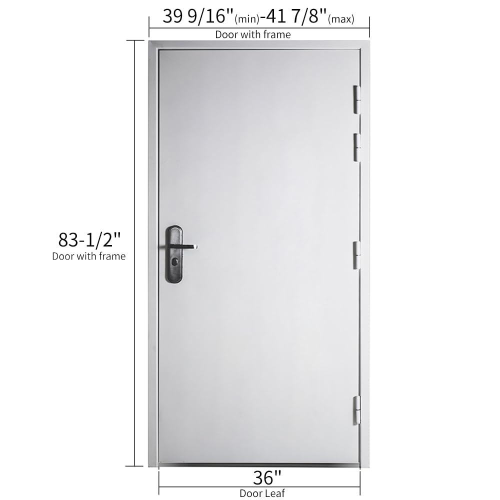 VIZ-PRO Quick Mount Steel Security Door with Frame and Hardware, Flat White Right Side-Hinged Outward
