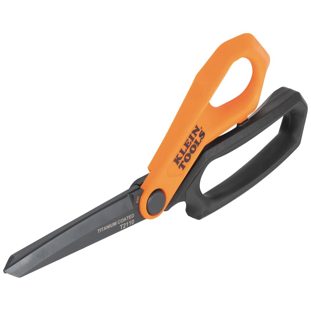 Klein Tools T2110 Titanium-Coated Professional Scissors, Stainless Steel Shears for Cutting Sheet Metal, Leather, and Heavy-Duty Materials, 10-Inch