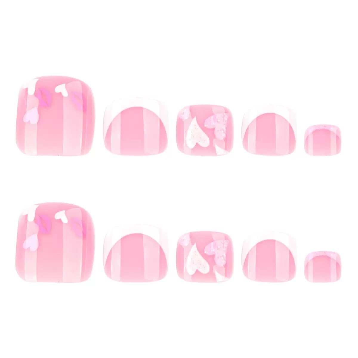CTTHNBD Press on Toenails - White French Tip Fake Nails with Heart Lips Design - Short Square Press on Toe Nails - for Women 24 Pcs
