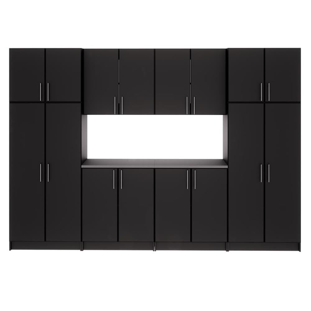 Prepac Elite Functional 8-Piece Garage Cabinets and Storage System Set G, Simplistic Garage Shop Cabinets 16" D x 128" W x 89" H, Black, BRSX-1016-8M