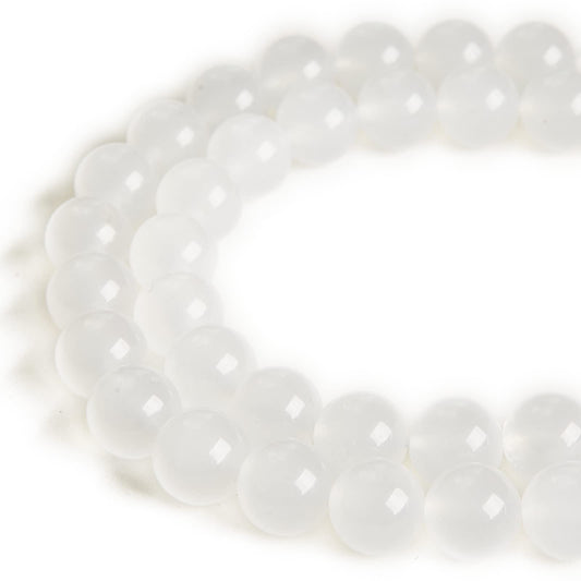 60pcs 6mm White Chalcedony Beads Natural Gemstone Beads Round Loose Beads for Jewelry Making