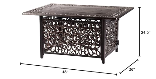 Oakland Living Rectangular 48 in. x 36 in. Aluminum Propane Black Fire Pit Table with Fire Beads, Lid, Propane Tank Cover and Table Fabric Covers, 57,0000 BTU in Copper Finish