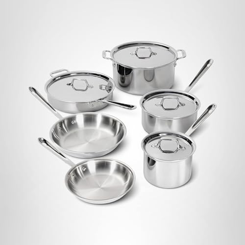All-Clad D3® Stainless Steel 10 Piece Cookware Set- Made in USA- Includes Frying Pans, Saucepan, Sautépan, Stockpot - Professional Grade -Oven Safe & Induction Compatible