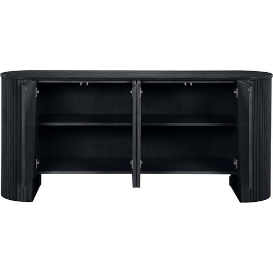 Meridian Furniture 385Black Belinda Collection Mid-Century Modern Sideboard/Buffet with Rich Black Finish, Oak Veneer, Mix of Solid Wood and MDF, Fluted, 72" W x 18" D x 33" H, Black