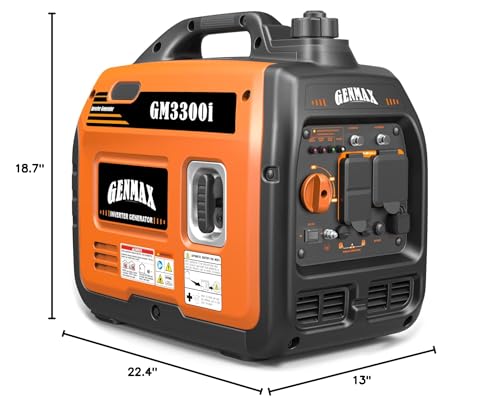 GENMAX Portable Generator，3300W Ultra-Quiet Gas Engine, EPA Compliant, Eco-Mode Feature, Ultra Lightweight for Backup Home Use & Camping (GM3300i)