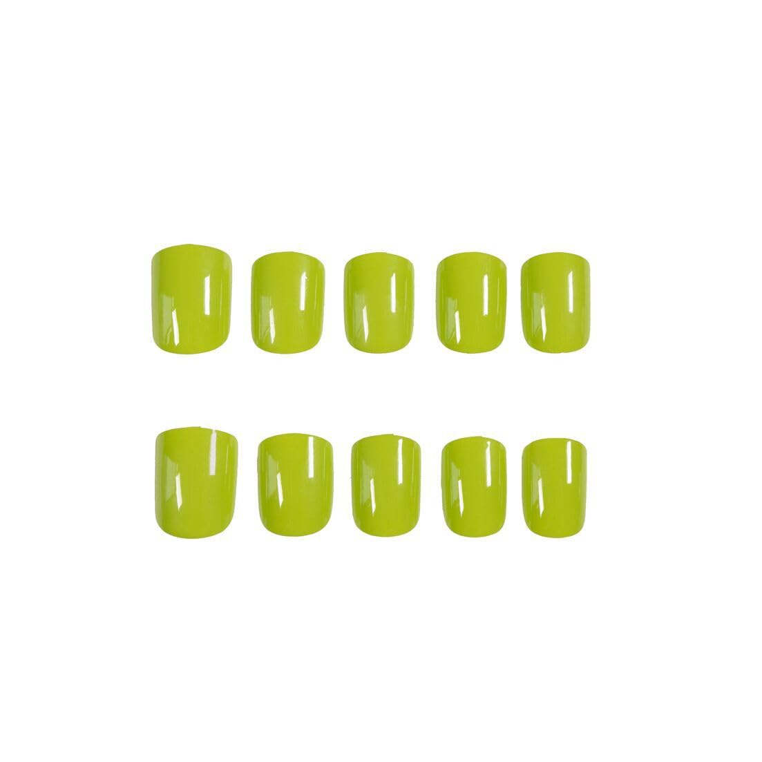 ORZOLATENT Press On Nails Short Square - 24PCS Lime Green Glossy Fake Nails sets, Vibrant Stick On Nails for Women Girls, Reusable Artificial Nails Cyanoacrylate Adhesive