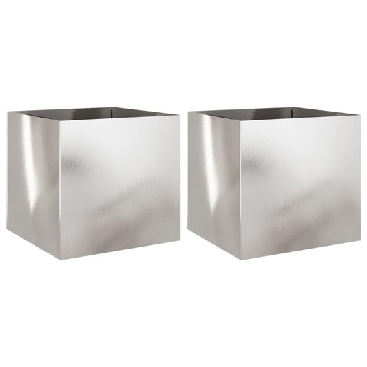 hliofuir Rectangular Stainless Steel Planter Set of 2 Silver Large 19.3x18.5x18.1 in Polished Indoor Outdoor Raised Garden Bed Box for Balcony Patio Living Room