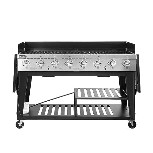 Royal Gourmet 8-Burner Gas Grill, 104,000 BTU Liquid Propane Grill, Independently Controlled Dual Systems, Outdoor Party or Backyard BBQ, Black