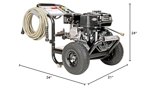 SIMPSON Cleaning PS3228 PowerShot 3300 PSI Gas Pressure Washer, 2.5 GPM, Honda GX200 Engine, Includes Spray Gun and Extension Wand, 5 QC Nozzle Tips, 5/16-inch x 25-foot MorFlex Hose, 49-State