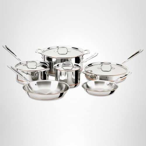 All-Clad Copper Core 5-Ply Stainless Steel Cookware Set 10 Piece Induction Oven Broiler Safe 600F Pots and Pans Silver