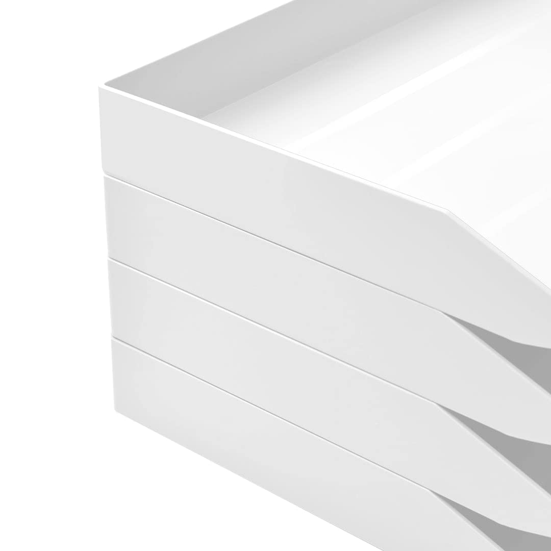Acrimet 2 Tier Paper Organizer Letter Tray – Plastic Stackable Desk File Organizer, Side Load Paper Sorter for Letter/A4 Office File Folder Holder – White