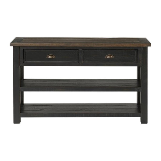 Martin Svensson Home Solid Wood Sofa Console Table, Black with Brown Top