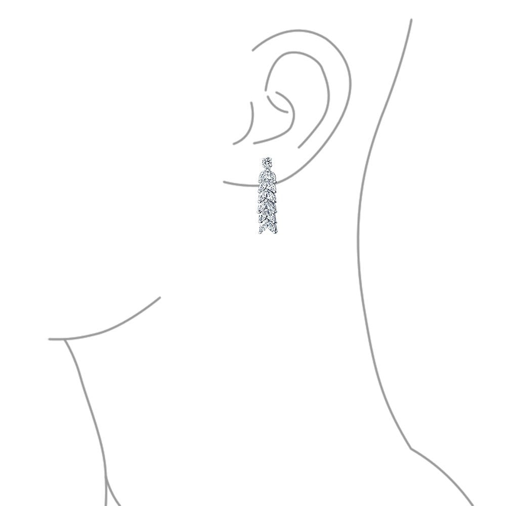 Art Deco Style Fashion Bridal Multi Marquise AAA CZ Statement Collar Tennis Necklace Matching Chandelier Dangle Earrings Jewelry Set For Women Wedding Prom Pageant Silver Plated