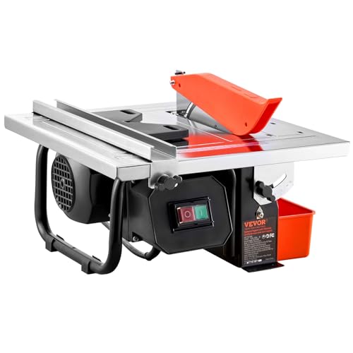 VEVOR 7-inch 65Mn Steel Blade, Wet Tile Saw, 3500 RPM Induction Motor, Tile Cutter Wet Saw with Water Reservoir, 0-45 Degrees Miter Angle for Cutting Tiles and Stones, for DIY Enthusiasts