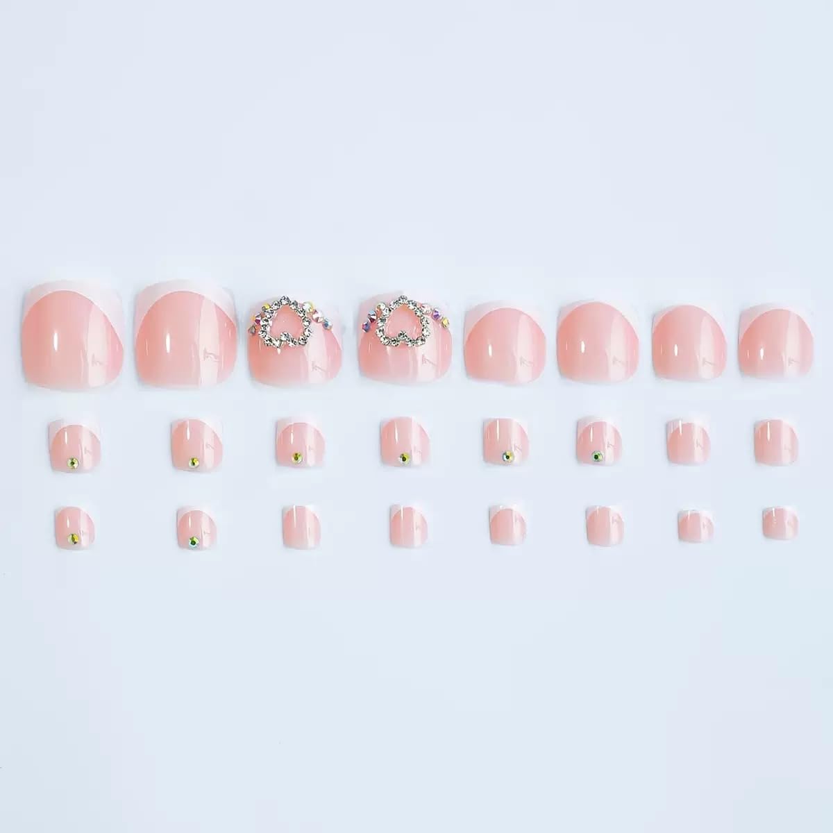 CTTHNBD Press on Toenails - White French Tip Fake Nails with Heart Design - Summer, Short Square Press on Toe Nails - for Women 24 Pcs