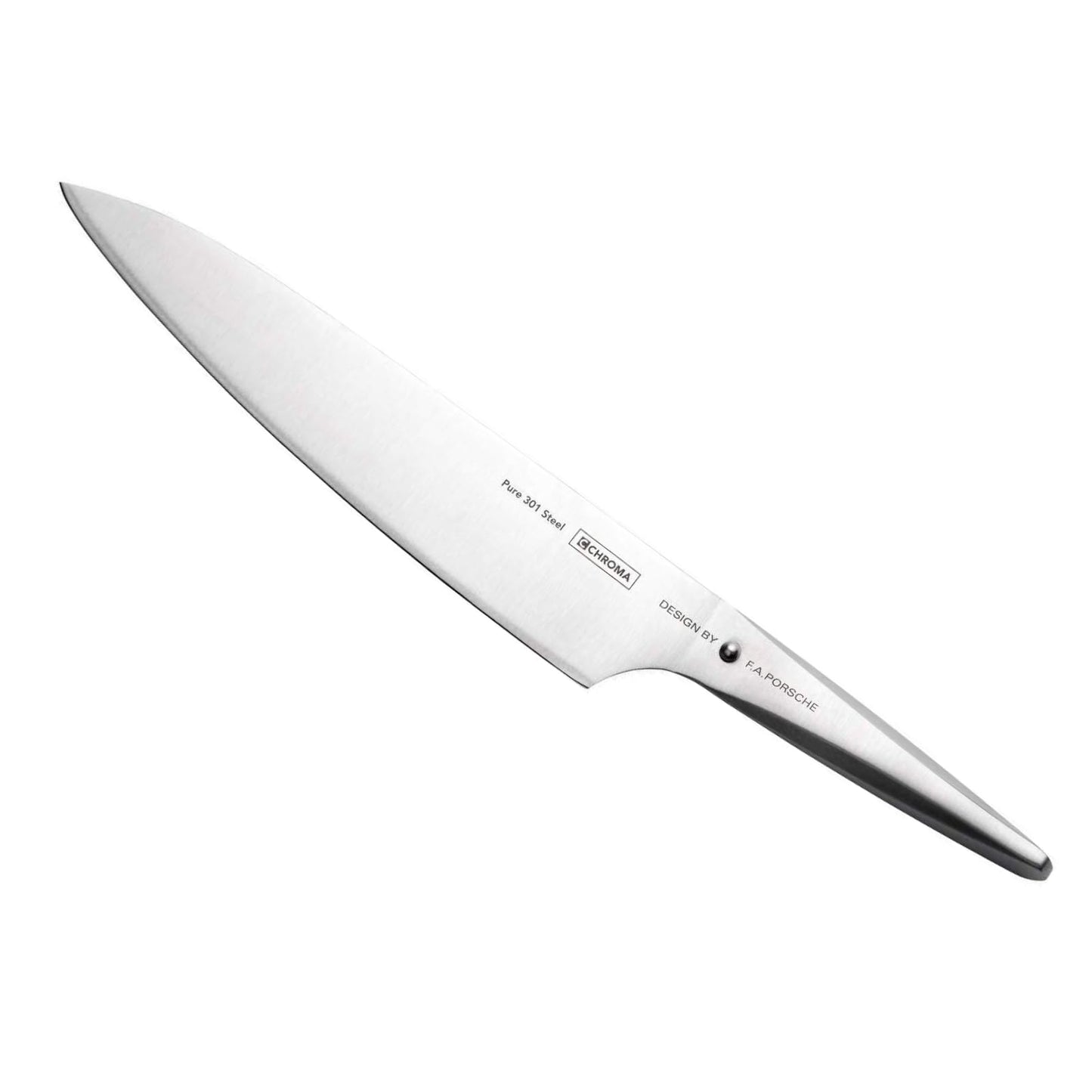Chroma P01 Chef’s Knife Type 301 by F.A. 10″ Professional Kitchen Knife Japanese 301 Steel Blade Razor Sharp, Ergonomic Steel Handle Chopping, Mincing, Dicing, Crushing Hostess Cooking Gifts
