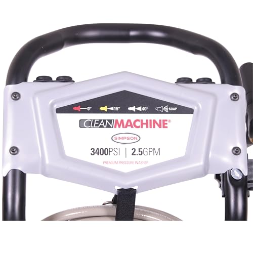 Simpson 3400 PSI Gas Pressure Washer, 2.5 GPM Residential Power Washer, Cold Water, 25' Hose, Clean Machine, 49-State Compliant (CM61083)