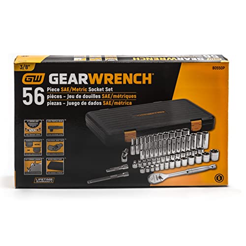 GEARWRENCH56 Pc. 3/8" Drive 6 Pt. 120XP Mechanics Tool Set, Standard & Deep, SAE/Metric - 80550P