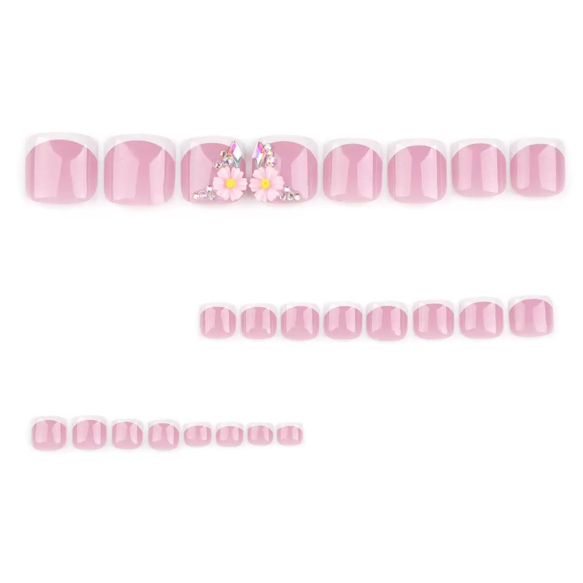 CTTHNBD Press on Toenails - White French Tip Fake Nails - Flower, Short Square, Summer Press on Toe Nails - for Women 24 Pcs