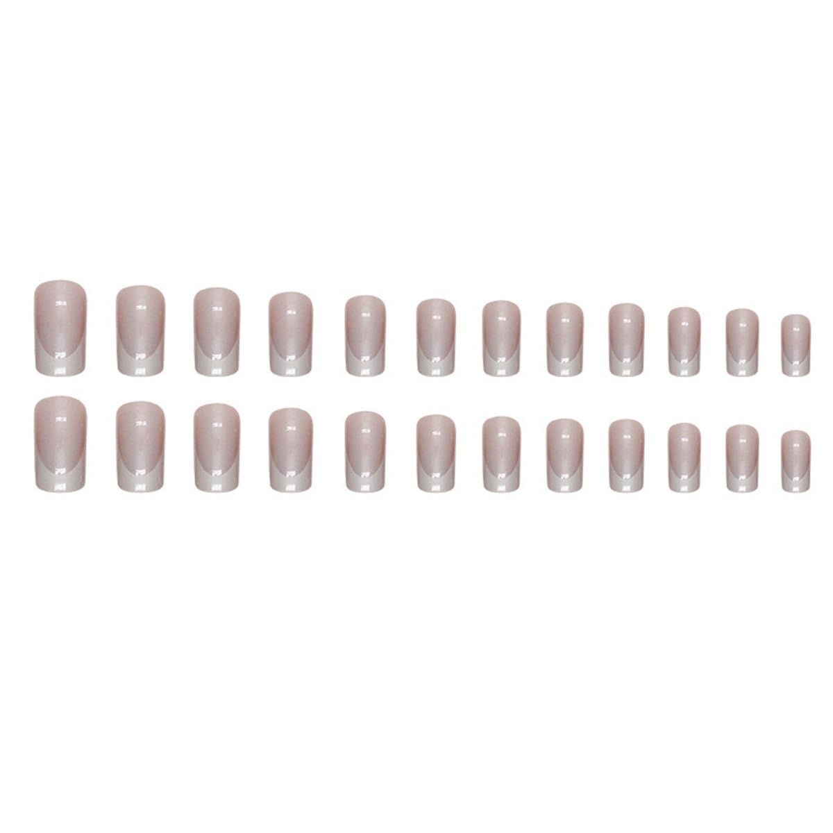 White French Tip Press on Nails - Medium Square Fake Nails with Chrome Design - Glossy Full Cover Stick on False Nails - for Women 24 Pcs