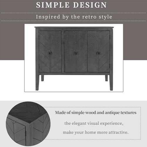 Merax Country Style Shelf Storage Sideboard Buffet Cabinet with 3 Retro Metal Handles and 4 Pinewood Legs,37.0" Elegant Entryway Table for Entryway, Living Room,Study Room,Dining Room,Grey