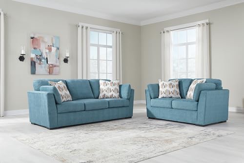 Signature Design by Ashley Keerwick Scandinavian Sofa with 4 Toss Pillows, Blue