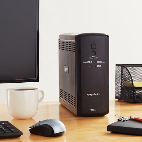 Amazon Basics UPS Battery Backup & Surge Protector, 1500VA/900W, 10 Outlets, Line Interactive Uninterruptible Power Supply with Sinewave Technology, Black