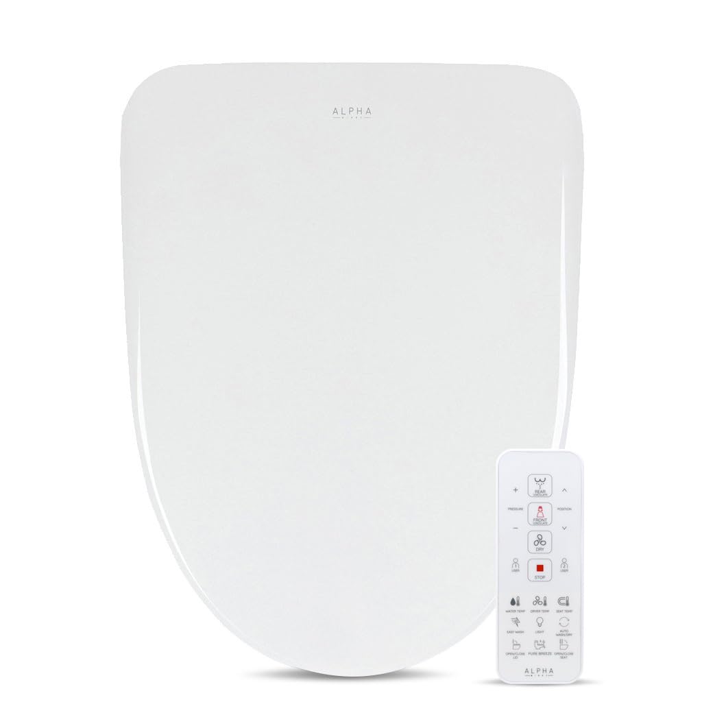 ALPHA BIDET UXA Pearl Auto Bidet Toilet Seat in Elongated White | Endless Warm Water | Automatic Lid and Seat | Arced Stainless Steel Nozzle | LED Nightlight | Dryer | Deodorizer | 3 Year Warranty
