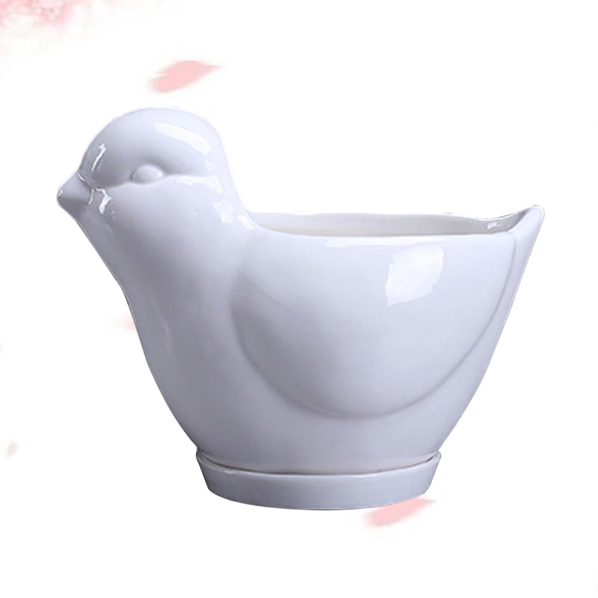Kisangel Ceramic Bird-Shaped Flower Pot with Saucer for Succulent Plants, Small White Indoor Plant Container, Decorative Desktop Planter for Home Gardening