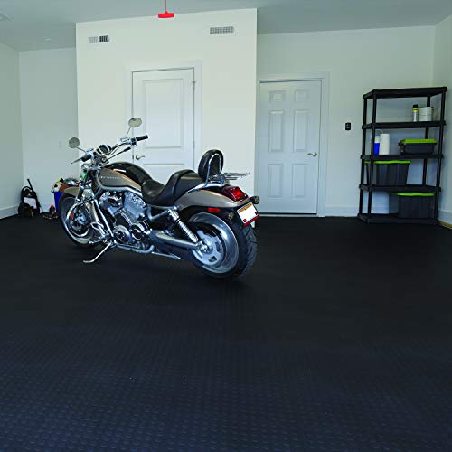 VersaTex Garage Floor 18 x 18 inch Square Plastic Raised Coin Interlocking Floor Tiles for Home Gym, Garage Flooring, Trade Show Flooring, Basement Tiles, 24 Pack (Black)