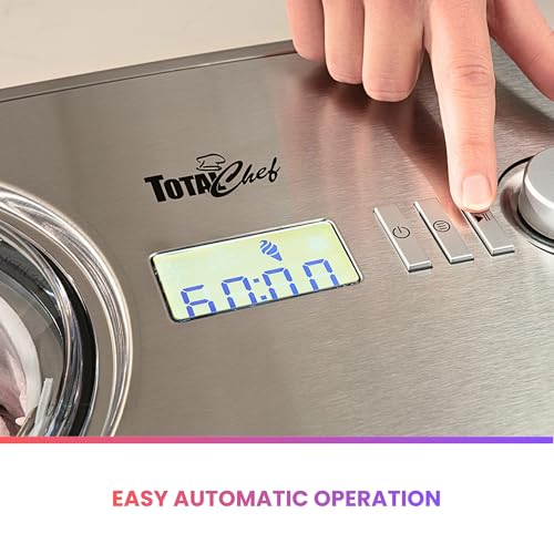 Total Chef Automatic Ice Cream Maker - Built-In Compressor 2 in 1 Frozen Yogurt, Gelato & Sorbet Maker, Nieve Treats, No Salt or Prefreezing, 1.6 Qt Stainless Steel, Helado de crema