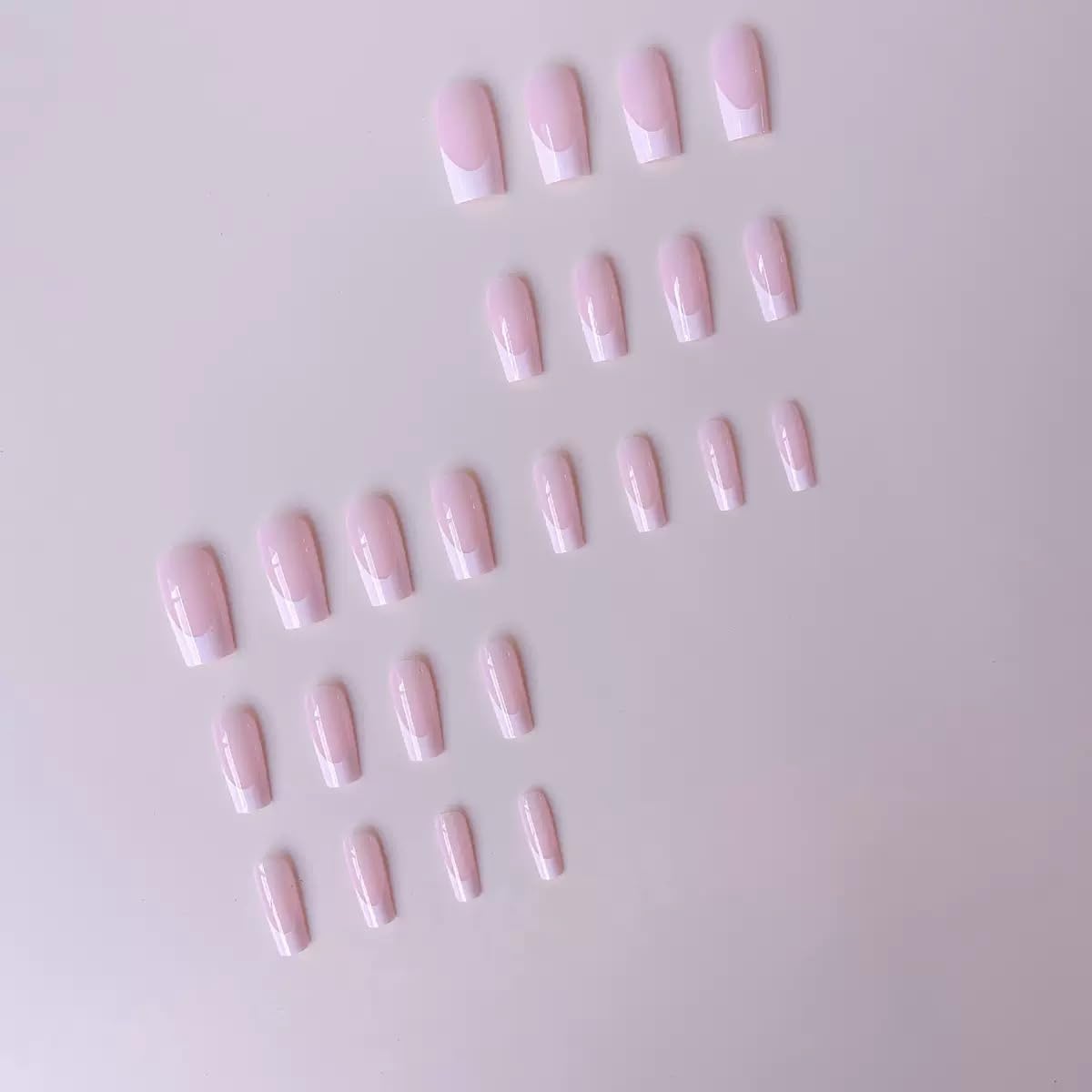 CTTHNBD Medium Press on Nails Square & Press on Toenails Set, White French Tip Fake Nails, Glossy Full Cover Stick on - for Women 48 Pcs