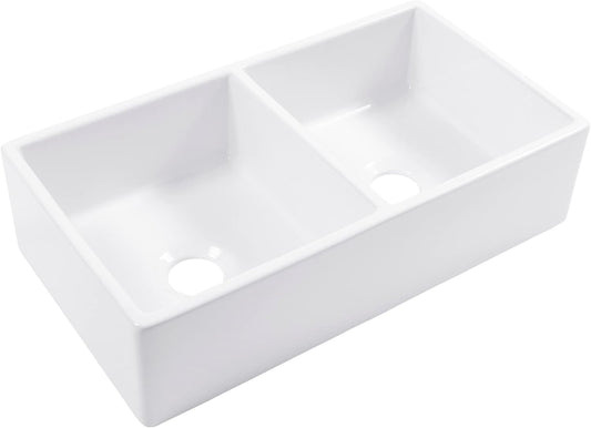 Sinkology Turner 33 Inch Fireclay Farmhouse Apron Front Double Bowl Kitchen Sink - White, Handcrafted with SureFire Chip-Resistant Glaze, Sinkology Everyday Warranty, 33 x 18 in, Fits 36" Cabinet