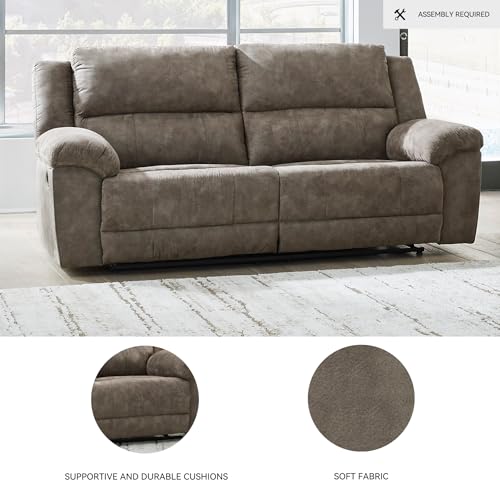 Signature Design by Ashley Laresview Contemporary Faux Leather Manual 2 Seat Reclining Sofa, Gray