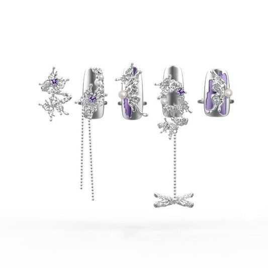 JZSMY 10Pcs Finger Tip Nail Rings for Women, Adjustable Open Circle Nail Art Charms Accessories, Irregular Fingertip Nail Armor Ring Punk Jewelry Set (Purple)