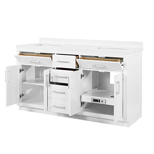 OVE Decors Bailey 60 in. White Undermount Double Sink Bathroom Vanity with White Premium Quality Countertop