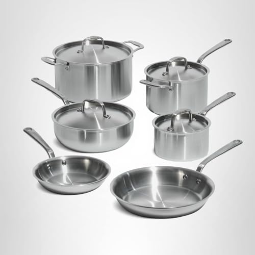 Made In Cookware | 10 Piece Stainless Steel Pot and Pan Set | 5 Ply Clad - Includes Stainless Steel Frying Pans, Saucepans, Saucier and Stock Pot W/Lid | Professional Cookware | Crafted in Italy