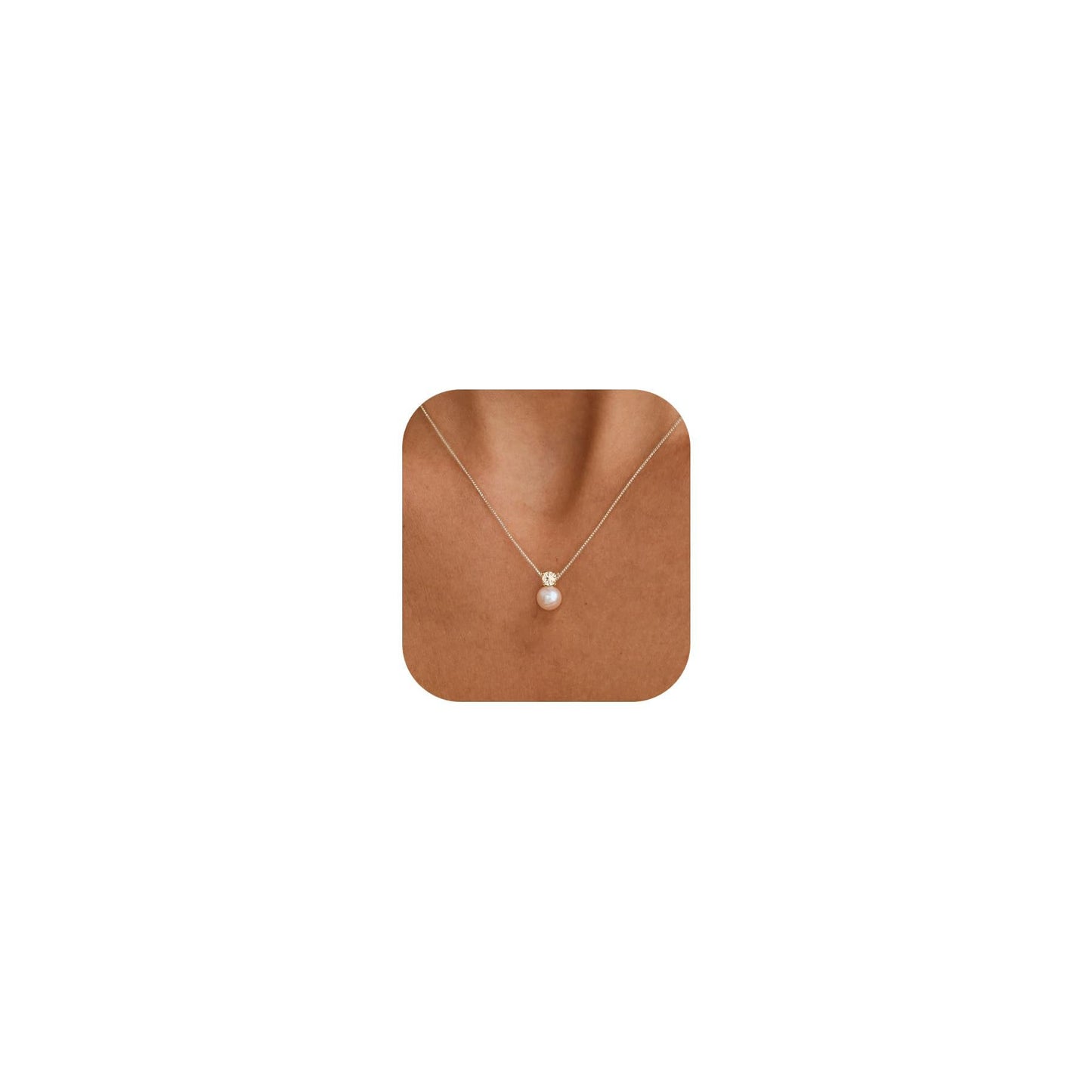 Pearl Necklaces for Women, Dainty Gold Necklace 14K Gold Plated Charm CZ Pearl Pendant Necklace Simple Gold Pearl Choker Necklaces for Women Trendy Wedding Womens Jewelry