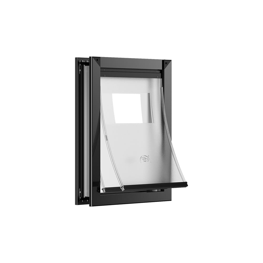 [MAVRICPOWER] Aluminum Medium Dog Door for Door, Doggie Door with 2 Sliding Lock Panels for Exterme Weahter, Pet Door for Small Dogs Up to 30 lbs
