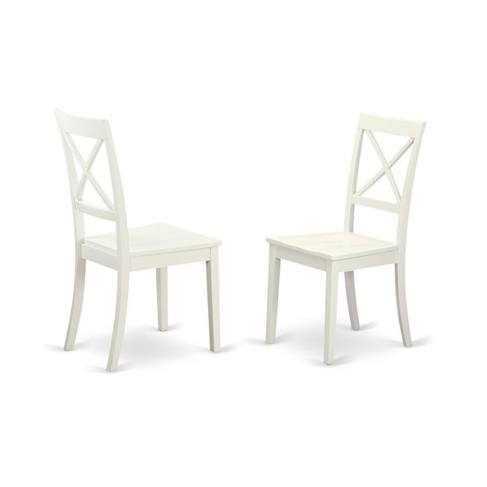 East West Furniture DLBO5-WHI-W 5 Piece Kitchen Table Set for 4 Includes a Round Dining Room Table with Dropleaf and 4 Solid Wood Seat Chairs, 42x42 Inch, Linen White