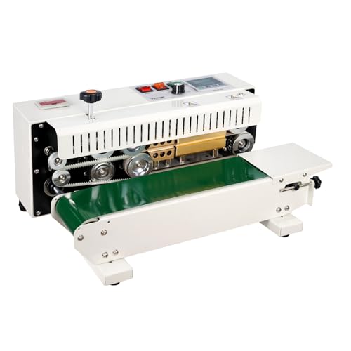 VEVOR Continuous Bag Band Sealing Machine FR900K Band Sealer Machine with Digital Temperature Control Horizontal Bag Sealer for 0.02-0.08 mm Plastic Bags Continuous Band Sealer w/Printing Function