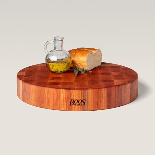 John Boos CCB Series Round Wooden Cherry Cutting Board 18”x18” – 3” Thick, 20-lb Reversible Butcher Block with End-Grain – Made in the USA