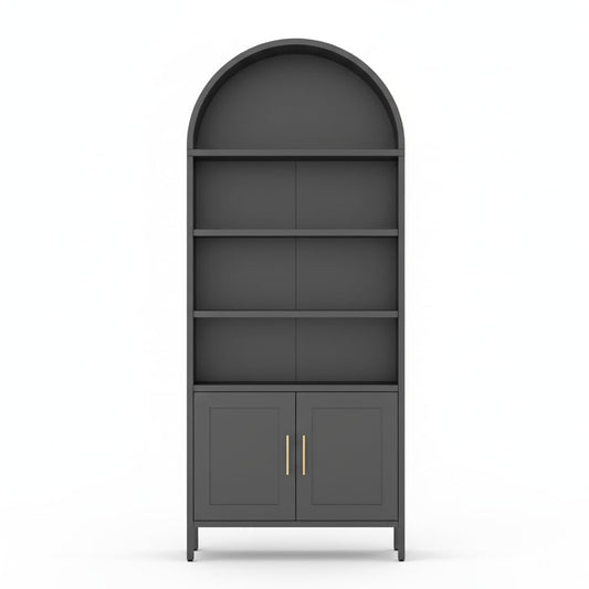 Festisoul 73 Inch Tall Metal Arched Bookshelf, 5 Tier Black Display Cabinet with Adjustable Shelves, Modern Arch Bookcase for Living Room Office, Easy Assembly