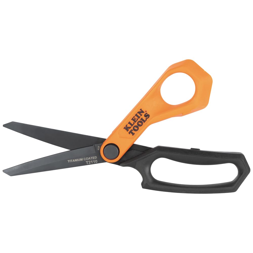 Klein Tools T2110 Titanium-Coated Professional Scissors, Stainless Steel Shears for Cutting Sheet Metal, Leather, and Heavy-Duty Materials, 10-Inch