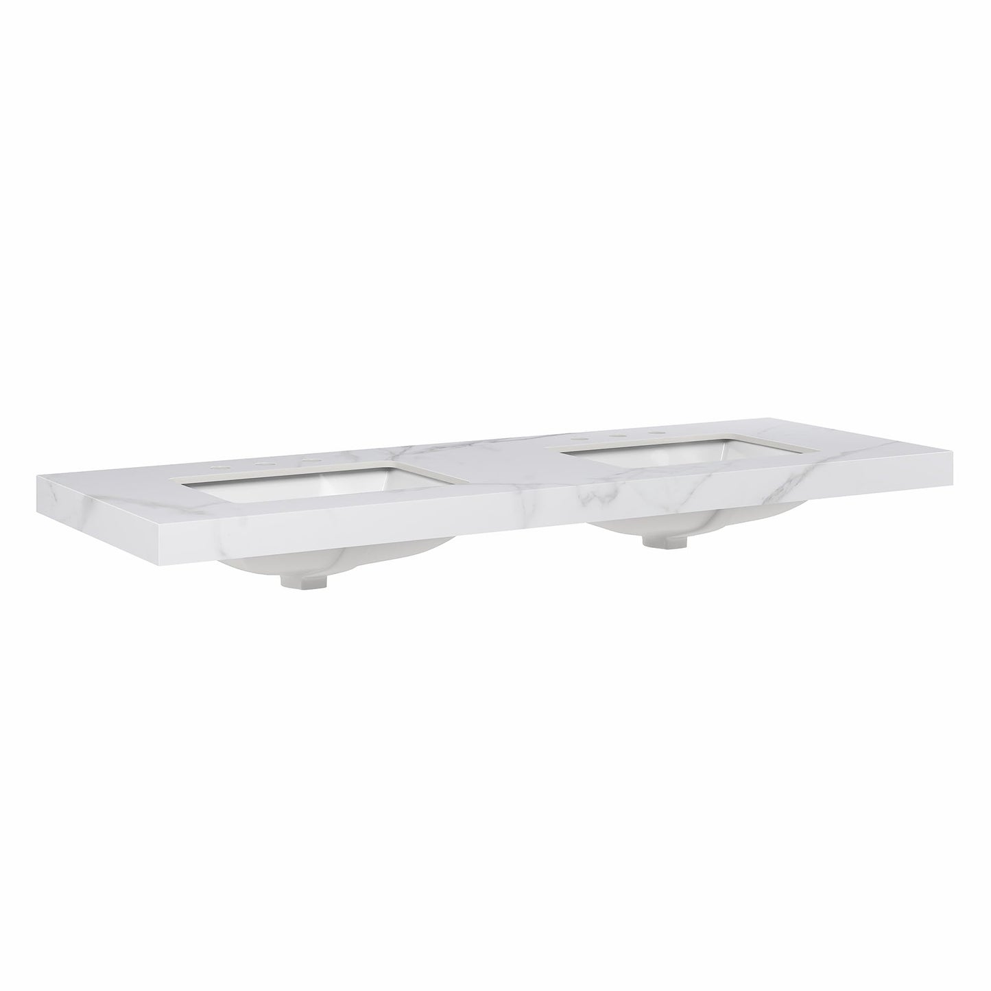 Furinno VATO Double Bathroom Vanity Top, 61W x 22D x 2.5H Porcelain Double Vanity Sink Top, with Pre-Drilled Holes for Faucets, Carrara White