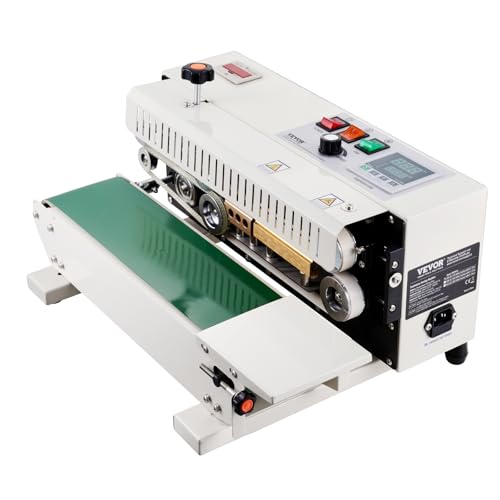 VEVOR Continuous Bag Band Sealing Machine FR900K Band Sealer Machine with Digital Temperature Control Horizontal Bag Sealer for 0.02-0.08 mm Plastic Bags Continuous Band Sealer w/Printing Function